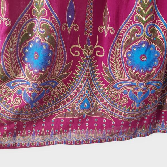 Royal Paisley Pink Floral Sequins Maxi Skirt Large Boho Gypsy Hippie Flowy NWT - Picture 5 of 12